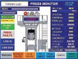 This screen capture of a press monitor is similar to those used on upgraded presses for Trelleborg Sealing Solutions. This screen capture of a press monitor is similar to those used on upgraded presses for Trelleborg Sealing Solutions.