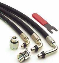 Snap-to-Connect EZ-Torque connector can be installed without the need of a port adapter. STC threadless adapters were specified where hoses move while the body lift mechanism is activated, because they can swivel when not under pressure.