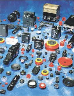 A sampling of the multitude of standard components for assembling a vacuum system: single- and multi-stage vacuum generators, valves, switches, suction cups, etc. A sampling of the multitude of standard components for assembling a vacuum system: single- and multi-stage vacuum generators, valves, switches, suction cups, etc.