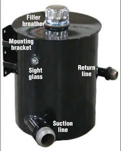 Price Engineering’s Cyclone reservoir is said to dramatically reduce the volume of fluid needed in a hydraulic system’s reservoir. Price Engineering’s Cyclone reservoir is said to dramatically reduce the volume of fluid needed in a hydraulic system’s reservoir.