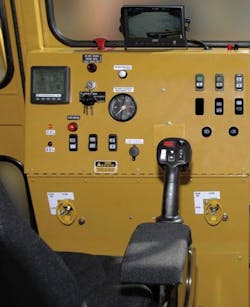 CANbus technology helped streamline the many controls on the Titan, which were previously controlled with pneumatic foot pedals. Controls in the cab put all 22 functions within easy reach of the operator. CANbus technology helped streamline the many controls on the Titan, which were previously controlled with pneumatic foot pedals. Controls in the cab put all 22 functions within easy reach of the operator.