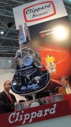 Clippard’s air guitar on display during its trade show circuit. Clippard’s air guitar on display during its trade show circuit.
