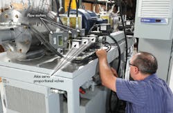 In addition to providing precise load control for bearing testing, ATOS servoproportional valves also regulate flow of controlled temperature fluid for lubrication. In addition to providing precise load control for bearing testing, ATOS servoproportional valves also regulate flow of controlled temperature fluid for lubrication.