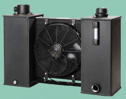 Parker's cross flow reservoir system features all-aluminum construction for light weight and high heat transfer rate. Its air-to-oil heat exchanger has a 12 V DC motor or hydraulic motor driven fan. Parker's cross flow reservoir system features all-aluminum construction for light weight and high heat transfer rate. Its air-to-oil heat exchanger has a 12 V DC motor or hydraulic motor driven fan.