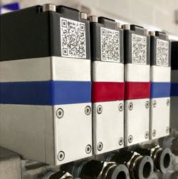 Nexmatix valves are designed as drop-in replacements for valves conforming to ISO 15407 and 5599. They are also color-coded to make it easy to identify spool configuration from a distance. Each valve also contains a QR code so a smartphone can be used to pull detailed information about any individual valve. Nexmatix valves are designed as drop-in replacements for valves conforming to ISO 15407 and 5599. They are also color-coded to make it easy to identify spool configuration from a distance. Each valve also contains a QR code so a smartphone can be used to pull detailed information about any individual valve.