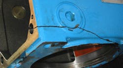 Cracked hydraulic piston pump housing Cracked hydraulic piston pump housing