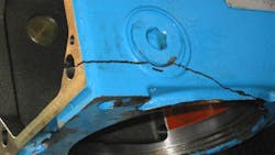 Cracked hydraulic piston pump housing Cracked hydraulic piston pump housing