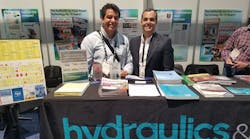 Ricardo Solorzano (right) is pictured with an attendee at the H&amp;P booth S80156 at the International Fluid Power Expo. Ricardo is available to answer questions in both Spanish and English. He writes the blog, H&amp;P En Tu Idioma!