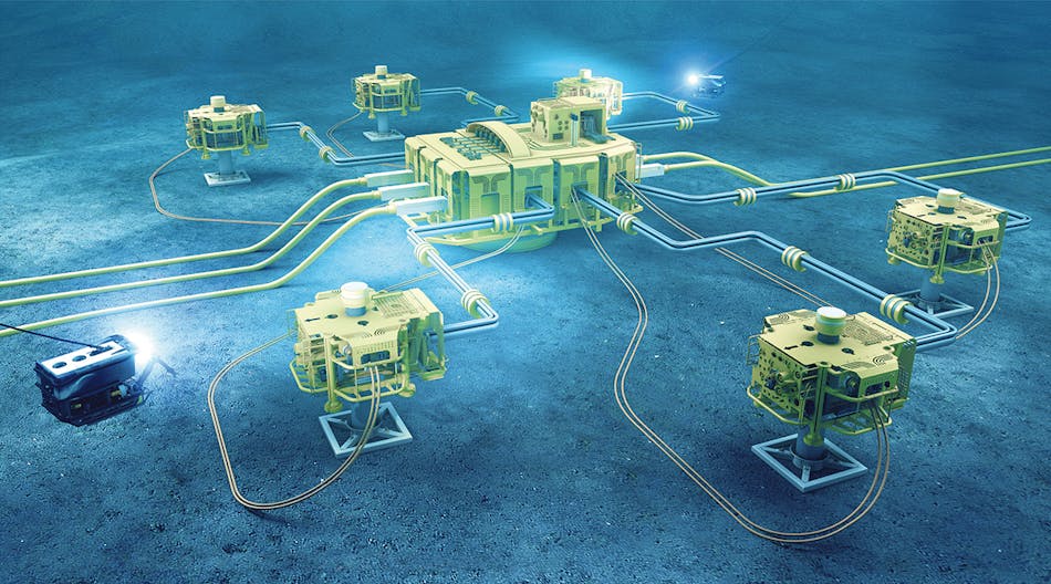 The All Subsea Factory reflects a trend to move all the equipment needed for the offshore exploration and production of oil and gas down to the seabed itself. The system shown here is suitable for any subsea production system&mdash;from shallow to ultra-deep. (Concept illustration courtesy of DNV GL)