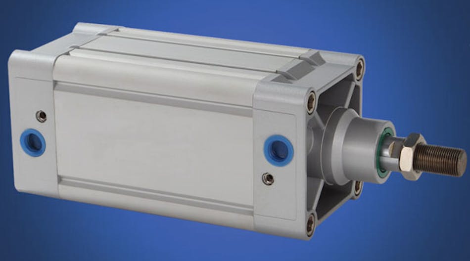 This ISO-dimensioned pneumatic cylinder has an extruded aluminum barrel containing slots for installing switches. Because magnetic fields can be detected through aluminum, air cylinders often have a magnet embedded in the piston to provide electronic position feedback of stroke position.