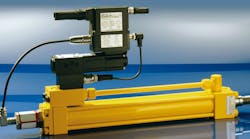 Best practices for electrohydraulic motion control place the control valve as close as possible to the actuator—in this case, right on the cylinder. Rigid piping should be used between the two to minimize fluid compliance. Best practices for electrohydraulic motion control place the control valve as close as possible to the actuator—in this case, right on the cylinder. Rigid piping should be used between the two to minimize fluid compliance.