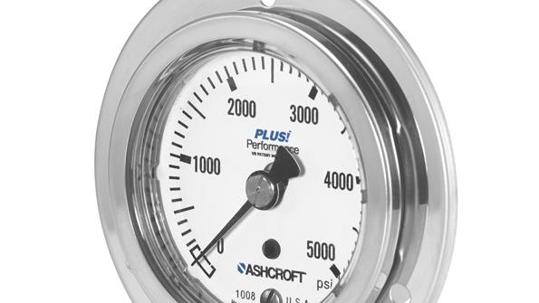 Pressure gauge has front flange for panel mounting Power & Motion