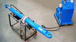 This cylinder has a stroke of nearly 6 ft and can generate pull forces of 20 tons for testing the brake effectiveness of mining vehicles in the UK. This cylinder has a stroke of nearly 6 ft and can generate pull forces of 20 tons for testing the brake effectiveness of mining vehicles in the UK.