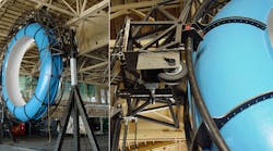 This huge half-tube raises, lowers, tilts, and spins to take participants on a fast-paced, wet-and-wild ride that uses high-tech control to compensate for hydraulic capacitance in 50-ft hoses. This huge half-tube raises, lowers, tilts, and spins to take participants on a fast-paced, wet-and-wild ride that uses high-tech control to compensate for hydraulic capacitance in 50-ft hoses.