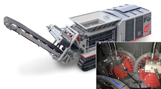 A 2-in-1 mobile waste shredder from Camec Srl uses four H&auml;gglunds radial-piston motors (two CA 140 and two CA 210) because of their high torque output and small size. The motors also allow free rotation, which makes the machine more versatile for recycling paper coils and other bulky waste.