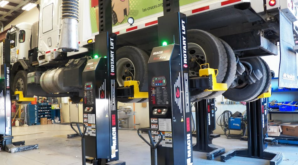 Mobile column lifts hoist heavy vehicles hydraulically tor better and safer work access, yet can be moved and stored easily when not in use. Each cordless lift houses a self-contained hydraulic system and wireless communication to keep vehicles level.