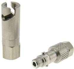 Bayonet-style ¼ twist quick disconnects are suitable for pressures in the thousands of psig. Bayonet-style ¼ twist quick disconnects are suitable for pressures in the thousands of psig.