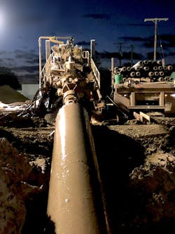 Individual hydraulic motors in the Vermeer drilling machines power the rotary and carriage functions, shown in action here. Individual hydraulic motors in the Vermeer drilling machines power the rotary and carriage functions, shown in action here.