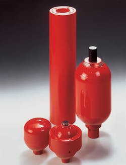 Accumulators come in many different sizes and designs to store hydraulic fluid under pressure.