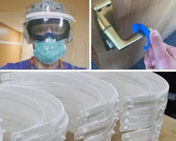 Eaton care packages with personal protective equipment reach facility managers at 25 hospitals. Using additive manufacturing, Eaton provided touchless tools and face shields for the teams operating and constructing patient care facilities during the COVID-19 pandemic.