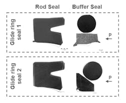 Friction level during pre- and post-performance test and profile cut analysis after the test of both glide ring seals. Friction level during pre- and post-performance test and profile cut analysis after the test of both glide ring seals.
