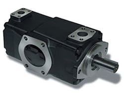 Parker T6 three-section vane pump boosts flow to the main pumps and provides oil flow through the heat exchanger and filters. Parker T6 three-section vane pump boosts flow to the main pumps and provides oil flow through the heat exchanger and filters.