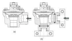 A pulse valve’s connection and part count determine how much time it takes to install. The patented quick mount clamp connection reduces installation time by up to 60% compared to dresser and threaded options. Pictured: (a) Standard threaded pipe connection; (b) Quick mount clamp connection. A pulse valve’s connection and part count determine how much time it takes to install. The patented quick mount clamp connection reduces installation time by up to 60% compared to dresser and threaded options. Pictured: (a) Standard threaded pipe connection; (b) Quick mount clamp connection.