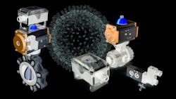 Actuators over coronavirus backdrop Actuators over coronavirus backdrop