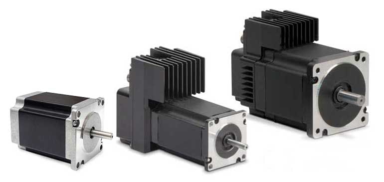 Pictured are two servo motors and a stepper motor.