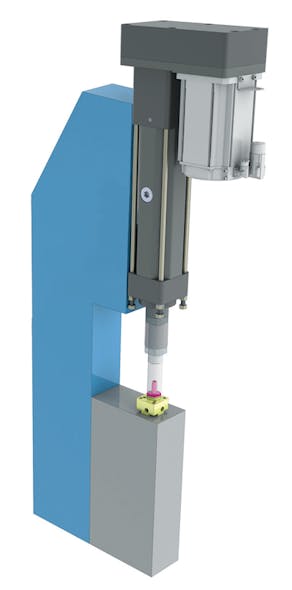 A company that made wheel presses for car-making companies replaced hydraulic cylinders with Tolomatic RSX roller-screw electric actuators for their consistent, repeatable forces of up to 17,000 lbf. It eliminated the need for operator intervention during changeovers.