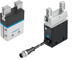 Mechanical grippers come in a variety of sizes with different types of gripper fingers. Mechanical grippers come in a variety of sizes with different types of gripper fingers.