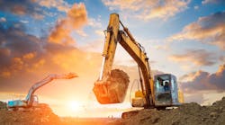 Excavator in construction site Excavator in construction site