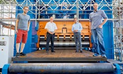 For the steel plates, which are up to 120 mm thick, the project experts are far from a heavy load (from left): Patrick Stadler, deputy head of the electrical department at Haeusler; Peter Reinstadler of Beckhoff Switzerland; Haeusler CEO Jürgen Freund; and Benjamin Schaeuble, head of the mechanical department at Haeusler. For the steel plates, which are up to 120 mm thick, the project experts are far from a heavy load (from left): Patrick Stadler, deputy head of the electrical department at Haeusler; Peter Reinstadler of Beckhoff Switzerland; Haeusler CEO Jürgen Freund; and Benjamin Schaeuble, head of the mechanical department at Haeusler.