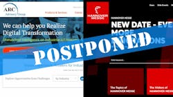 ARC and Hannover Messe homepage screenshots with cancelled banner ARC and Hannover Messe homepage screenshots with cancelled banner