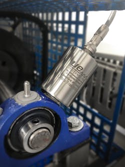 Bearing condition and lubrication monitoring transmitters detect early warning signs of failure, when there is an amplitude increase of from 12 to 50 times over a set baseline. Bearing condition and lubrication monitoring transmitters detect early warning signs of failure, when there is an amplitude increase of from 12 to 50 times over a set baseline.