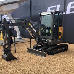 Electric powered compact construction equipment such as the pictured ECR25 from Volvo Construction Equipment are becoming more common to help reduce emissions and noise on construction sites.