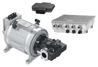ZF&rsquo;s eWorX system features a control unit, power electronics and electric motor with optional hydraulic pump.
