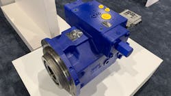 The axial piston pump, on display at OTC 2022, utilizes electronic control to improve efficiency. The axial piston pump, on display at OTC 2022, utilizes electronic control to improve efficiency.