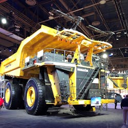 At MINExpo 2021, Komatsu showcased its power agnostic truck concept for a haulage vehicle that can run on a variety of power sources such as diesel electric, trolley (the version shown at the event), battery power and hydrogen fuel cells. At MINExpo 2021, Komatsu showcased its power agnostic truck concept for a haulage vehicle that can run on a variety of power sources such as diesel electric, trolley (the version shown at the event), battery power and hydrogen fuel cells.