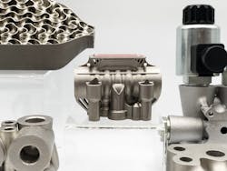New designs based on the desired flow of oil through hydraulic components are possible with additive manufacturing. New designs based on the desired flow of oil through hydraulic components are possible with additive manufacturing.