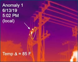 Thermal image depicting a thermal anomaly (temperature delta 85 F). Thermal image depicting a thermal anomaly (temperature delta 85 F).