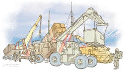 Gestural notions of locations (in red) in which RISE Technology can enhance performance of Army vehicles and equipment. Gestural notions of locations (in red) in which RISE Technology can enhance performance of Army vehicles and equipment.