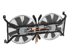 The high-voltage cooling system consists of a fan, a motor to drive the fan, and an inverter for converting electrical current, as well as mounting rails. The high-voltage cooling system consists of a fan, a motor to drive the fan, and an inverter for converting electrical current, as well as mounting rails.