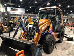 Understanding how electrification could impact fluid power system designs will be vital as construction equipment and other machines move to battery-electric and other power systems. Pictured is the CASE Construction Equipment electric backhoe introduced at CONEXPO 2020.
