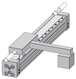 Look at load position and the resulting moments when sizing a cylinder. Most rodless actuators have internal devices that cushion the load at end of stroke, but shock absorbers or external load-stopping devices may be required as well. Look at load position and the resulting moments when sizing a cylinder. Most rodless actuators have internal devices that cushion the load at end of stroke, but shock absorbers or external load-stopping devices may be required as well.