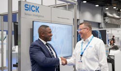Ted Rozier, left, Festo Didactic, Director of Engineering and Brian Sellers, SICK, Industry Marketing Manager at IMTS Student Summit presenting the Safety Awareness Training Package.