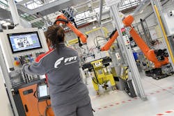 Use of robots in the new FPT Industrial ePowertrain facility will aid safety and productivity. Use of robots in the new FPT Industrial ePowertrain facility will aid safety and productivity.