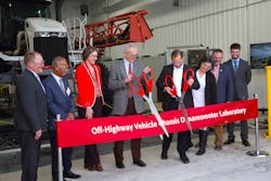 A ribbon cutting ceremony for the new dynamometer laboratory was attended by officials from Danfoss and Iowa State University.