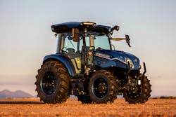 The New Holland T4 Electric Power can provide a full day of operation on a single battery charge, depending on the application.