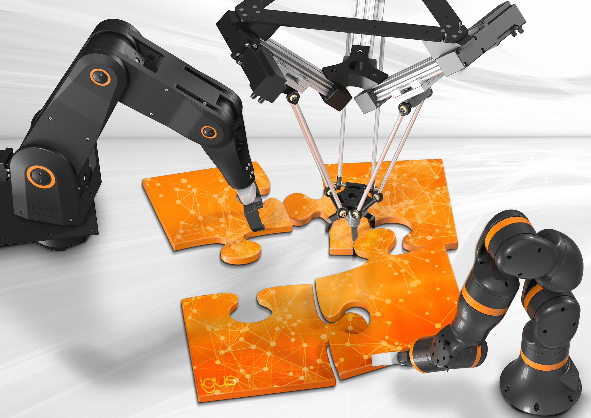 Robot manufacturers, component providers, integrators: the individual puzzle pieces are used to create a Low-Cost Automation solution tailored to the customer that pays for itself in 3 to 12 months.